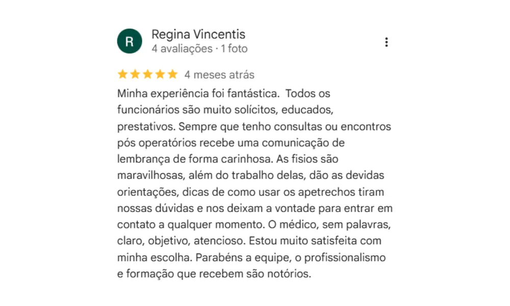 Avaliação de paciente no Google