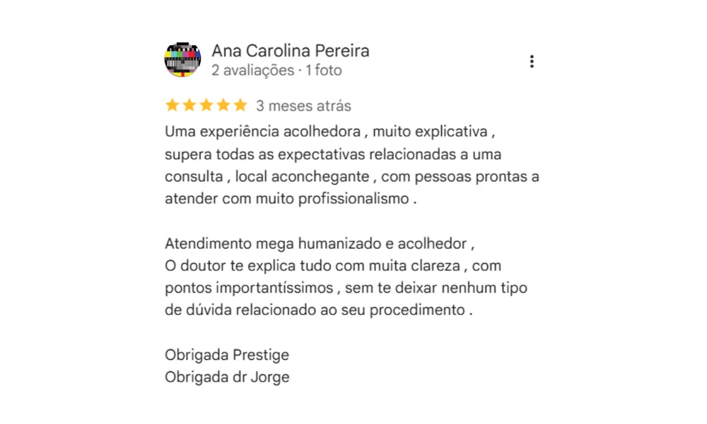 Avaliação de paciente no Google